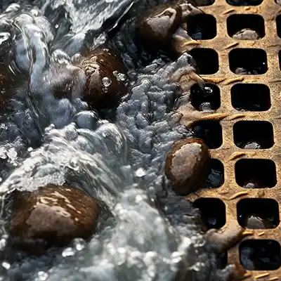 Large screening grates screening rocks and debris from water